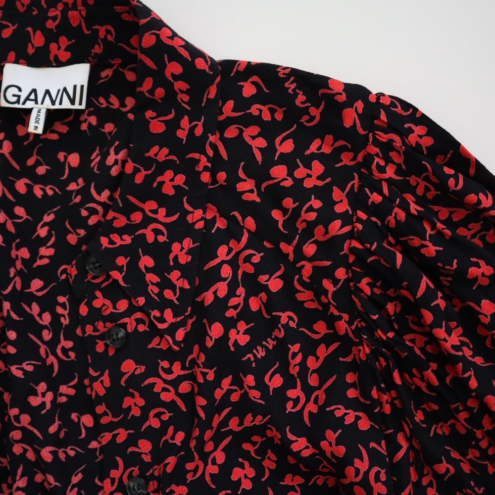 Ganni Red and Black Floral Midi Dress - Picture 5 of 12